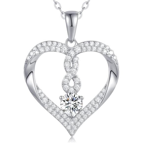 Infinity Heart Birthstone Necklaces Women 18k Gold Plated 925 Sterling Silver - Picture 1 of 7